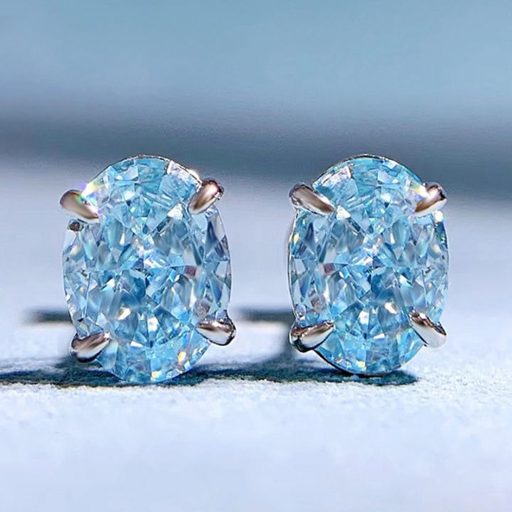 New Arrival Pure Silver 925 Jewelry 6*8mm Oval Cut Aquamarine High Carbon  Diamond Gemstone Ear Stud Earrings Party Gift Lazada PH