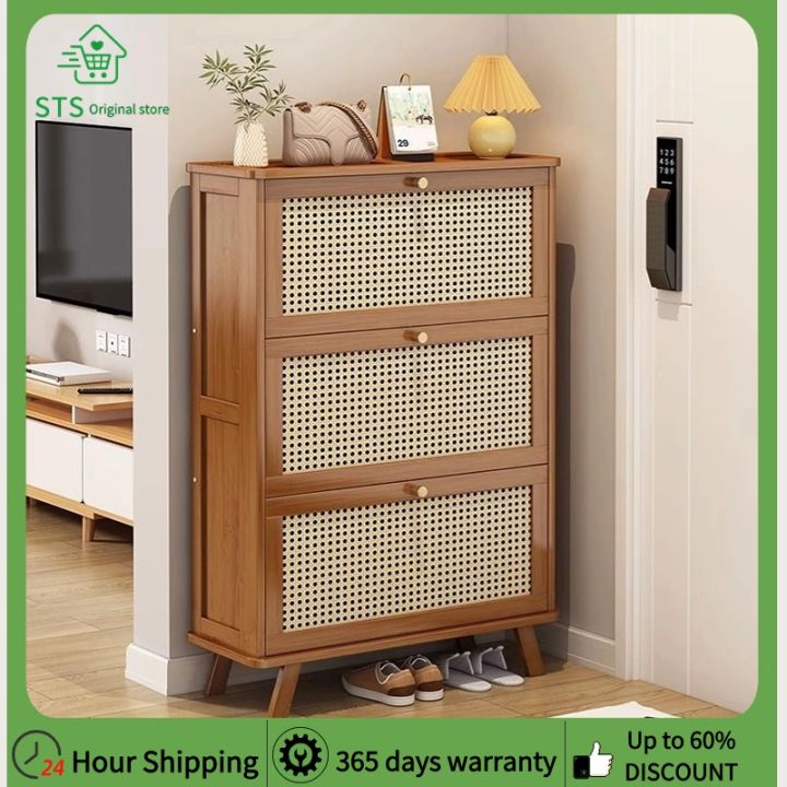 Bamboo Shoe Cabinet Large Capacity Shoe Cabinet Wooden Door Rattan/Shoe ...