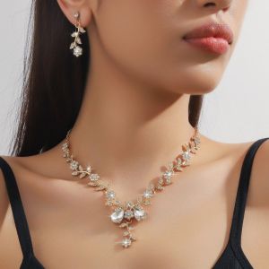 INGER Shining Crystal Jewelry Set Flower Rhinestone Earrings Wedding Party Exquisite Necklace Women