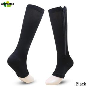 Grupheaso Compression Zip Sox Socks Stretchy Leg Support Zipper Medical Socks Open Toe Zipper Stocking for Varicose Veins Edema Swollen