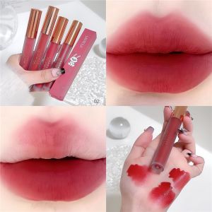 LAMEILA Velvet Matte Air Lip Glaze ไม่ติดกับถ้วย Silky Glass ลิปกลาสกันน้ำสีริมฝีปากที่ยาวนาน