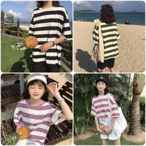LuFashion Tops for Women Summer Stripe Loose Short Sleeve Casual T-Shirts