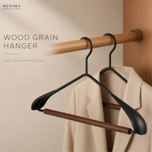 MINIMA Non-Slip Wood Grain Clothes Hanger  Matte Wide Shoulder Coat Hanger  Heavy Duty Wardrobe Hanger