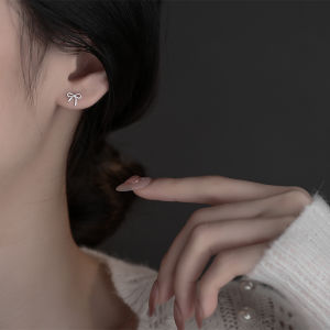 S999 เงินแท้เงินบริสุทธิ์ไม่ทำให้เกิดอาการแพ้เจาะหูใหม่ใส่ได้ไม่ต้องถอดออกไม่ทำให้อักเสบ ต่างหูโบว์สไตล์ญี่ปุ่นและเกาหลีหรูหราผู้หญิงต่างหูขนาดเล็ก A155