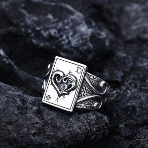 Cincin Pria Kartu As Poker / Poker Ace Of Spades Gaya Retro Silver Model Terbuka