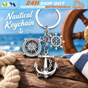 Metal Boat Anchor Rudder Keychains Seaman Sailor Helm Key Chains Ship Steering Wheel Compass Charm Rings Ocean Sea Beach Jewelry Compass Anchor Rudder Key Chain