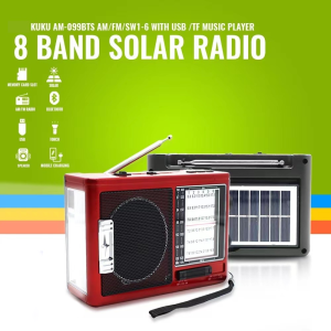 AM-099 Portable 8-Band Solar-Powered AM/FM/SW Radio with Bluetooth USB/TF Card Slot and LED Flashlight