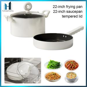 【Homelements】Stockpot with Lids Sauce Pan Set Uncoated White Pan Set Wok Easy To Clean Compatible with All Stovetops
