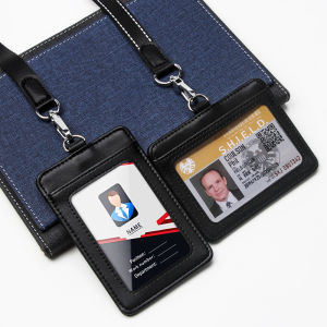 NEW Fashion Business Staff Job Number Card Student Office Worker Employee ID Card Case Badge Holder with Lanyard Genuine Leather Bus Card Cover
