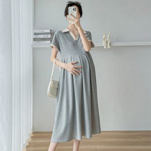 Ready Stock Maternity Wear Korean Style Polo Neck Fashionable Loose Mid-length Maternity Dress