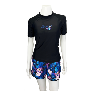 31509 ชุดว่ายน้ำผู้หญิงชุด2ชิ้นเสื้อแขนสั้นกางเกงขาสั้นกางเกงสองชั้นแต่งลายที่กางเกงมีซับในมีเสริมฟองน้ำ