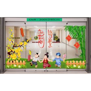 (HCM) Decal dán kính trang trí tết xuân Bính Ngọ 13 Binbin TTT13 decor văn phòng nhà hàngkhách sạn