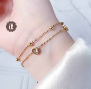Gelang Rantai 2 Layer Tipis Gold Dan Rosegold Titanium Perhiasan Mewah CXA270507