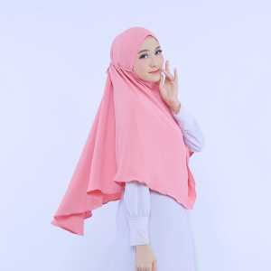 Bergo Maryam Premium Non-Pad Crinkle Warna Pink Melati Size XL untuk Muslimah