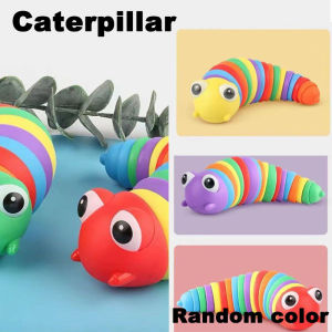 Pet Home-my Sensory Fidget Toy Rainbow Slug Snail Caterpillar Stress Relief Tahan Lama Silicone Pocket Desk Home