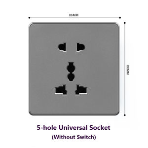 LSG Ổ cắm tường đa năng có công tắc đèn báo Bảng điều khiển bằng nhựa chống cháy PC Màu xám 13A 250V Ổ cắm điện tiêu chuẩn đa năng 86/146 Loại đơn & đôi 5 lỗ Ổ cắm bộ chuyển đổi USB 2.1A USB kép