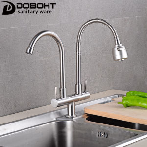 DOBOHT Stainless Steel Single Cold Water Tap Double Dual Spout Kitchen Faucet CT0089SS