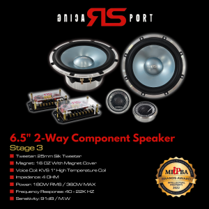 RS RACING SPORT (Stage 3) 6.5" 2-Way Component Speaker 6.5 Inch 360W MAX Tweeter Mid Bass Speakers Car Audio
