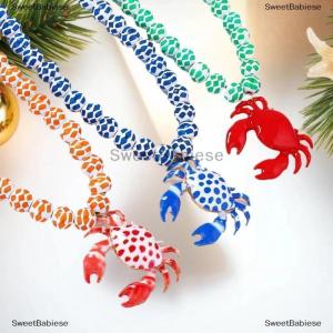 [COD] SweetBabiese Womens Acrylic Red Crab Pendant Necklaces Pool Accessories Ocean Style Crab Hip Hop Necklace Pendant Party Jewelry Decor