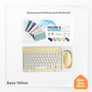 Bluetooth Keyboard and Dual Mode Mouse Set / Peralatan Kantor Sekolah / Wireless Lightweight Portable for Ipad Samsung Xiaomi iPhone Smartphone Warna Pastel Macaroon