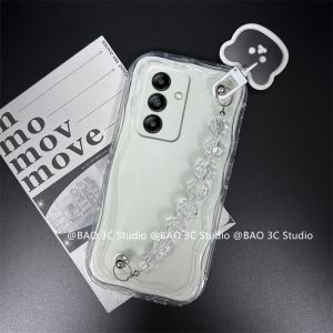 New Casing Samsung Galaxy S25 S24 S23 S22 S21 + Ultra FE Plus 5G Hot Cartoon Creative Fashion Shockproof Lens Protection Phone Case with Cute Bear Beads Bracelet 2025