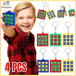 SKISOPGO 4 PCS XO Tic Tac Toe Chess Game Educational Son Chess Key Ring Childrens Toy Gift