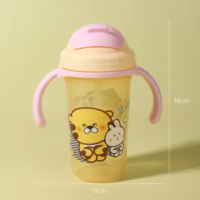 300mL Kids Drinking Water Cup with Straw & Handle Durable PP Material Sippy Cup Bottle Drinkware