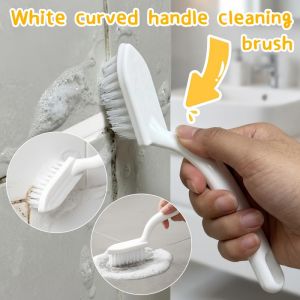 10Pcs Tile and Grout Scrub Brush Set Stiff Bristles Anti Slip Curved Handle Compact for Shower Toilet Sink Corner Deep Cleaning White