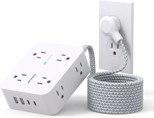 Surge Protector Power Board - HANYCONY 8 Socket 4 个 USB (2 个 USB C) Charging Port Multi-Plug Socket Extender 5 Feet ( about 1.8 Rice ) Braided Extension Cord Flat Plug Wall Mounted Desktop Charging Station Suitable for Home Office ETL