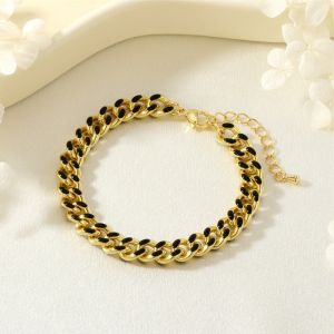 NVIEN1 Punk Cuban Link Chain Bracelets Copper Gold Plated Colorful Enamel Cuba Chain Simple Fashion Rainbow Color Hand Chains
