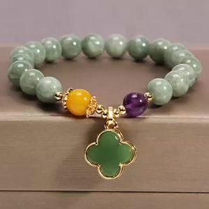 Natural Stone Four Leaf Grass Bracelet For Women New Chinese Style China-Chic Retro Design Hand String To Send Students Friends Flower Petal Elements天然石四叶草手链女款新中式国潮复古设计手串送学生闺蜜花瓣元素