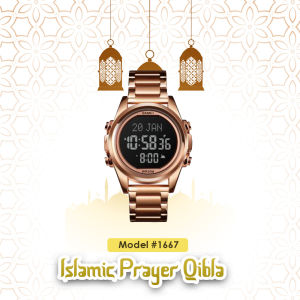 Jam Tangan Digital Pria Penunjuk Arah Kiblat SKMEI 1667 Rosegold Black Water Resistant 30M