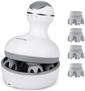 YIDE Scalp Massager with 4 Replacement Massage Heads Portable Head Scratcher with Tissue Kneading Nodes Gifts Idea Stress Release Massager for Muscles Shoulder Calf