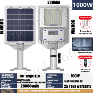 [buy 1 take 1]solar street light outdoor waterproof IP67 288000mAH LED outdoor heavy duty safe wires auto-sensing outdoor lamp remote control waterproof flood light suitable for yard fence garden terrace front door shed deck Lumen