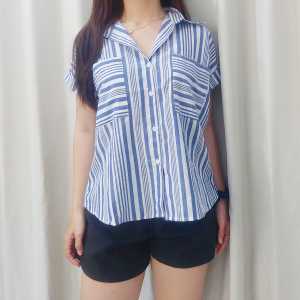 SJM KEMEJA BATWING KATUN SALUR IMPORT KASUAL MEWAH LENGAN PENDEK KANTONG DUA