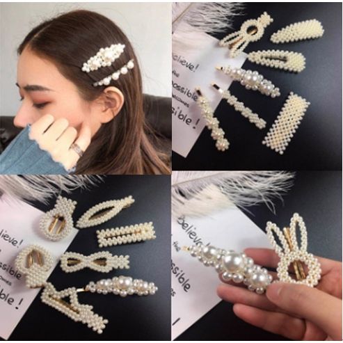 Easy Shop Pearl Barrette Hair Clips For Girls Geometric Hair