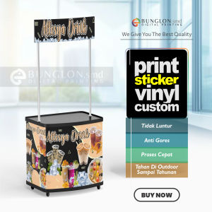 CETAK STIKER MEJA BOTH MINUMAN MEJA JUALAN EVENT DESK FREE REQUEST DESAIN