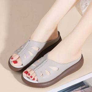 Free Shipping New Summer Collection: Thick-Soled Open-Toe Hollow-Out Sandals Korean-Style One-Strap Outdoor Sandals Beach Sandals For Women And Comfortable Shoes For Middle-Aged And Elderly Women