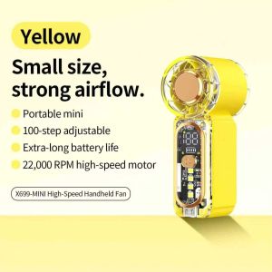 X699 Orange Refreshing Colors Portable Mini Handheld Fan Digital Display 3.5 Inch High-Speed Turbo Fan Utra Wide Strong Wind Flash Light