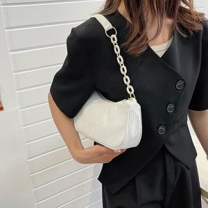 Corduroy Material Underarm Bag Zipper Closure Solid Color Clutch Handbag Soft Texture Chain Small Square Bag Spring And Summer