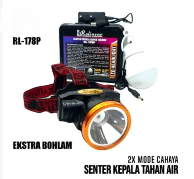 Senter Kepala Berkemah LED Super Terang 50 Watt Cahaya Putih dan Kuning RL-178P 178K free(gratis) Bohlam 5watt