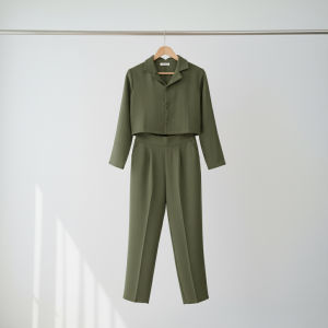 ONESET KEMEJA CROP POLOS - SETELAN KEMEJA DAN CELANA