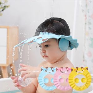 Buy 1 Free 1 Waterproof Adjustable Baby Swim Cap Shampoo Bathing Shower Cap Hat Thicken Cartoon Wash Hair Cover Shield for 0-6 Years Kids