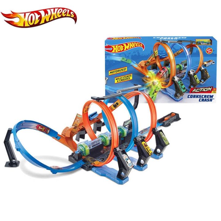 Hot Wheels Corkscrew Crash Track Set รางรถ ฮอตวิล ตีลังกา+บูสเตอร์ ของ ...
