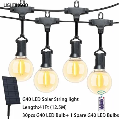 LIGHTINGGO Solar Christmas String Light G40 Patio Outdoor Fairy Lights Party Garden Gathering Decor