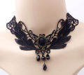 Lace Vintage lace choker necklace Fashionable Black beaded flower choker Steampunk Halloween choker for Women Wedding. 
