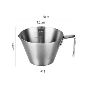 Professional Barista Tools 100ml Stainless Steel Spout Coffee Milk Frothing Pitcher Measuring Cup with Handle Espresso Shot Cup With Scale