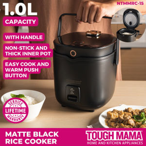 Tough Mama NTMMRC-15 Modern Matte Black Jar Rice Cooker Non-stick with Handle Automatic 1.0 liters