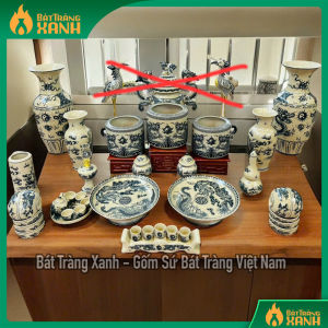 Bộ Đồ Thờ Men Rạn Họa Tiết Vẽ Rồng Bát Tràng Cho Ban Thờ 2m15 – Đầy Đủ Bát Hương Lộc Bình Kỷ Chén Đỉnh Hạc