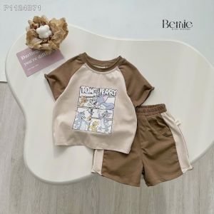 Set bộ thun tay ngắn cho bé trai áo thun cotton quần mềm mại size 1 đến 7 tuổi BERNIE P1124B71